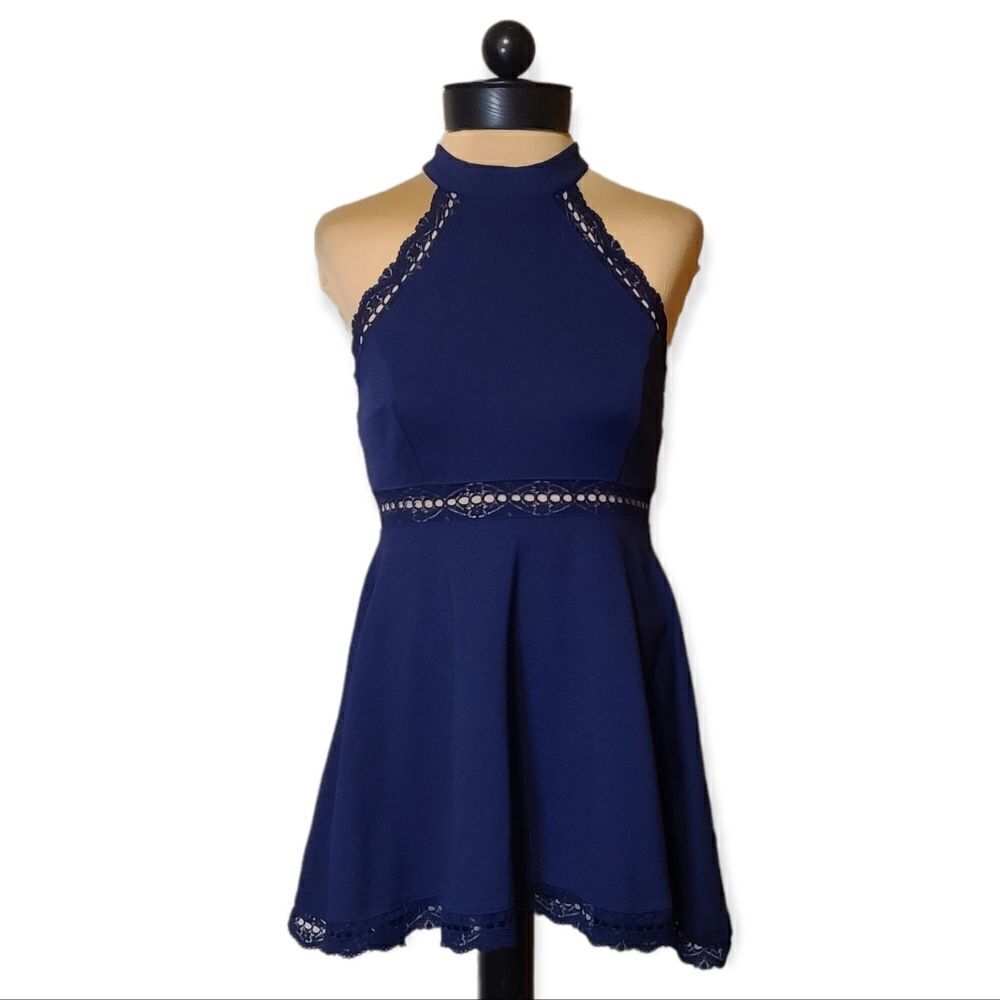 Lulu's Blue Lace Skater Dress Reach Out My Hand Small